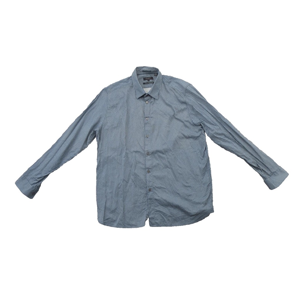 Ted Baker Shirt Mens Size 7 US 3XL Blue Stretch Long Sleeve Button Up Portugal